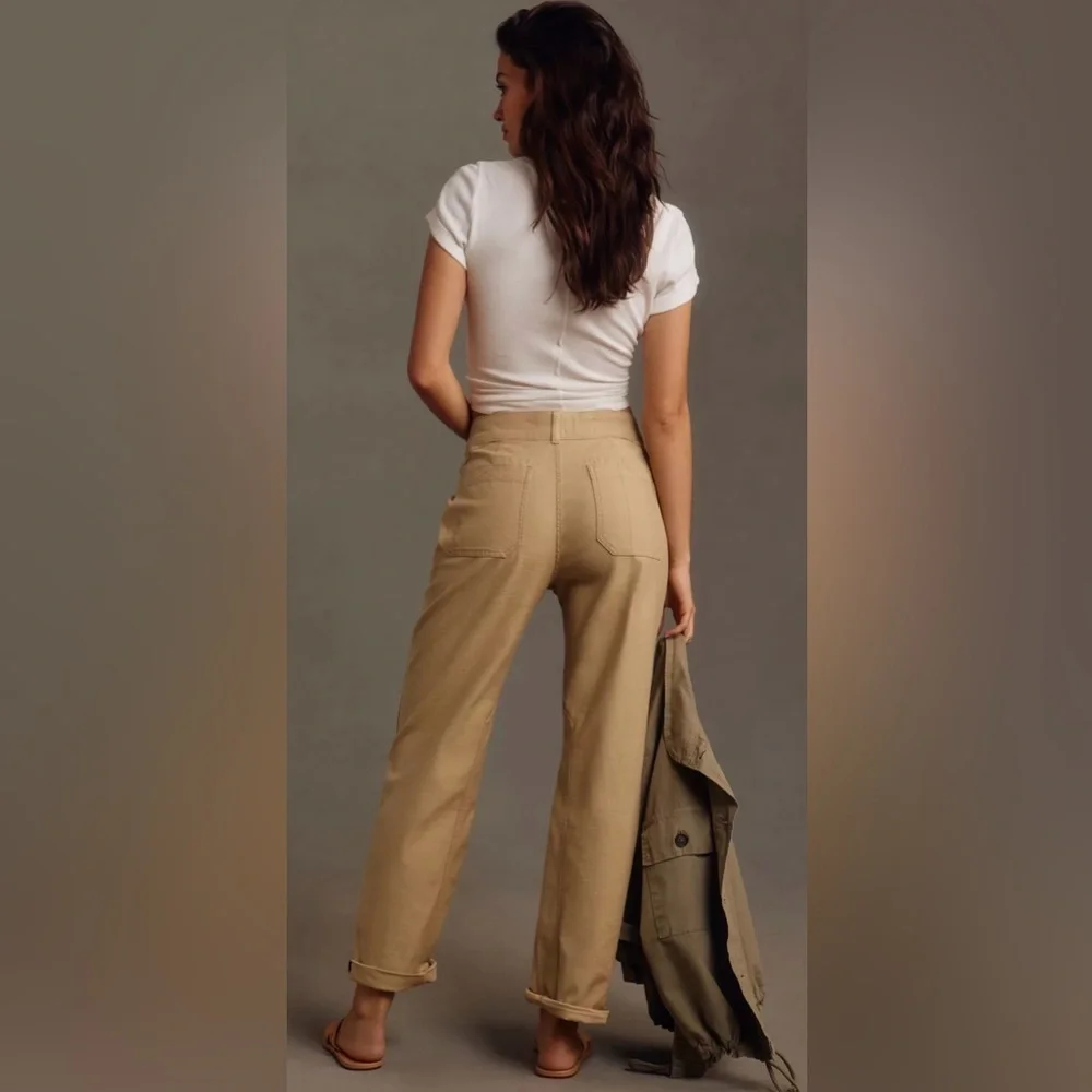 Pilcro The Wanderer Patchwork Utility Jean Sz 26 Beige Mid Rise Relaxed Fit - Picture 3 of 8